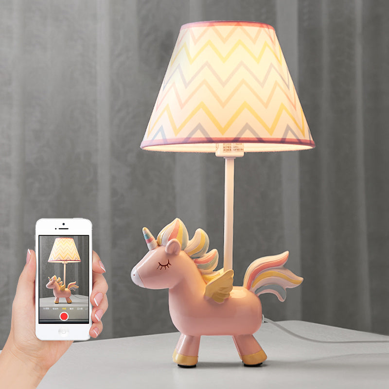 Animal Bedroom Table Lamp Resin 1 Bulb Creative Nightstand Light with Tapered Fabric Shade