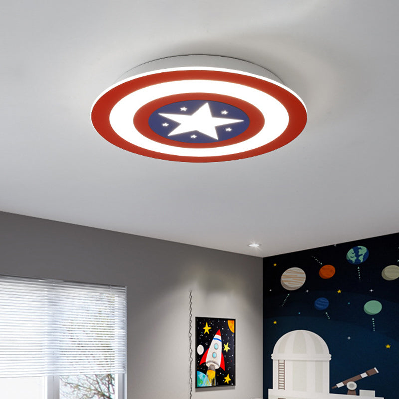 Metal Captain Shield Flush Mount Lamp Kid LED Red and Blue Flush Ceiling Light Fixture