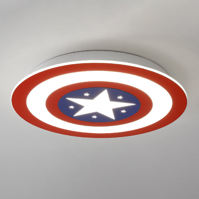 Metal Captain Shield Flush Mount Lamp Kid LED Red and Blue Flush Ceiling Light Fixture