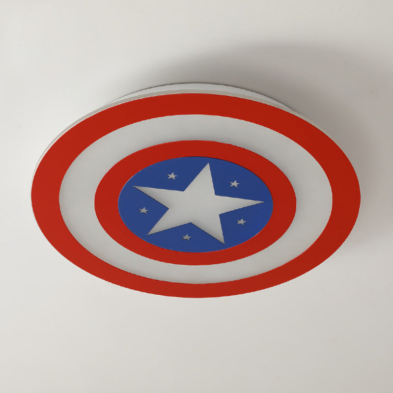 Metal Captain Shield Flush Mount Lamp Kid LED Red and Blue Flush Ceiling Light Fixture