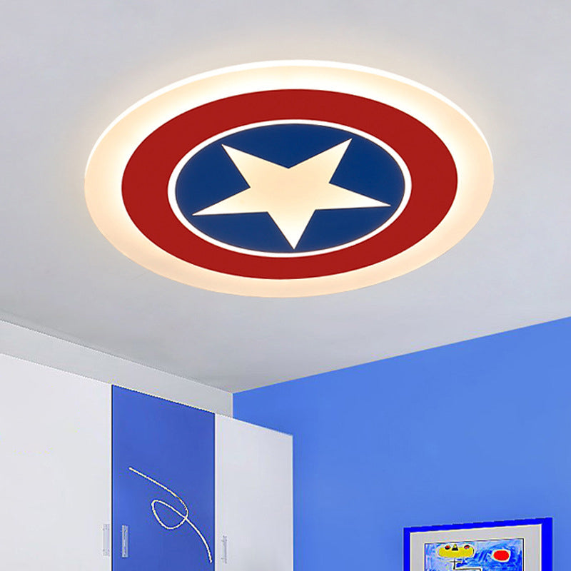Captain Shield Flush Mount Cartoon Metal LED White Flushmount Lighting for Bedroom
