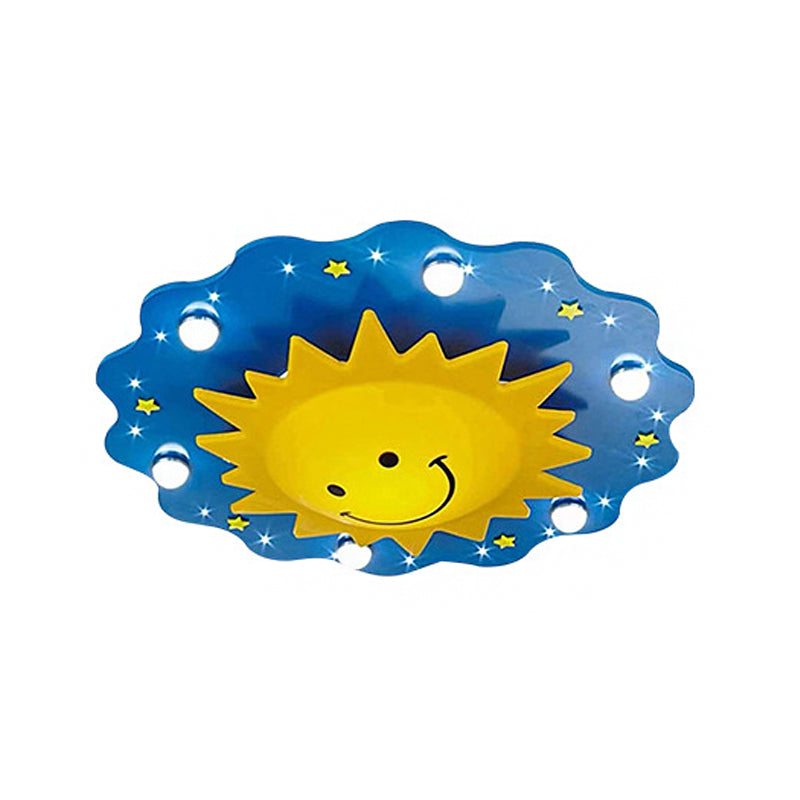 Blue Sun Flush Mount Lamp-Cartoon 7 Köpfe Holz-Flushmount Deckenbefestigung für Nursery
