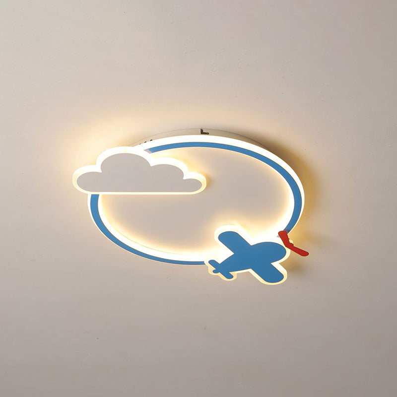 Jardín de infantes plano y en la nube, metal ligero led, fijación de techo integrado para niños, azul y blanco