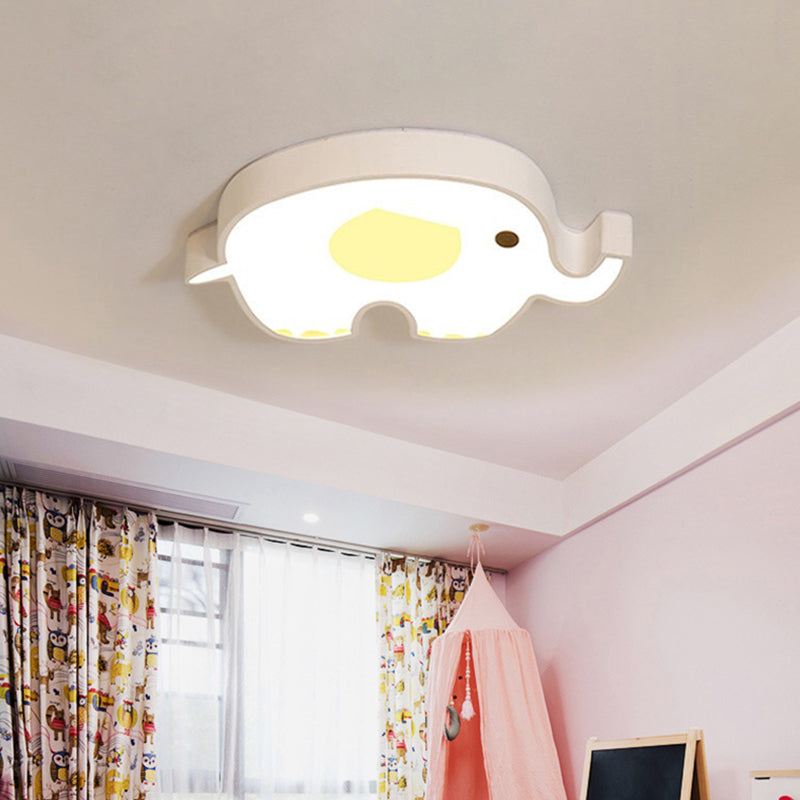 Animal Flush Mount Lamp Kid Metal LED Nursery Flushmount Ceiling Fixture in White