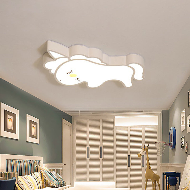 Animal Flush Mount Lamp Kid Metal LED Nursery Flushmount Ceiling Fixture in White