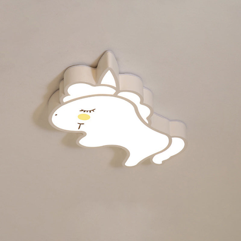 Animal Flush Mount Lamp Kid Metal LED Nursery Flushmount Ceiling Fixture in White