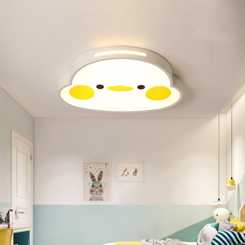 Animal Flush Mount Lamp Kid Metal LED Nursery Flushmount Ceiling Fixture in White