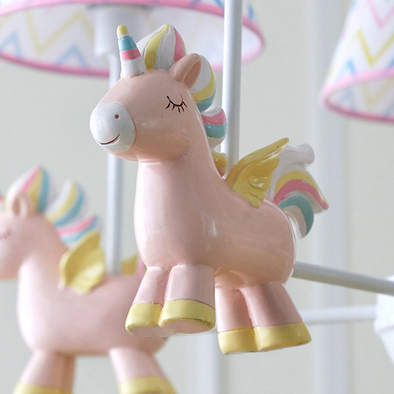 Fassuto per kid del lampadario a sfumatura conica 5 lampadina rosa con figura di unicorno figurina