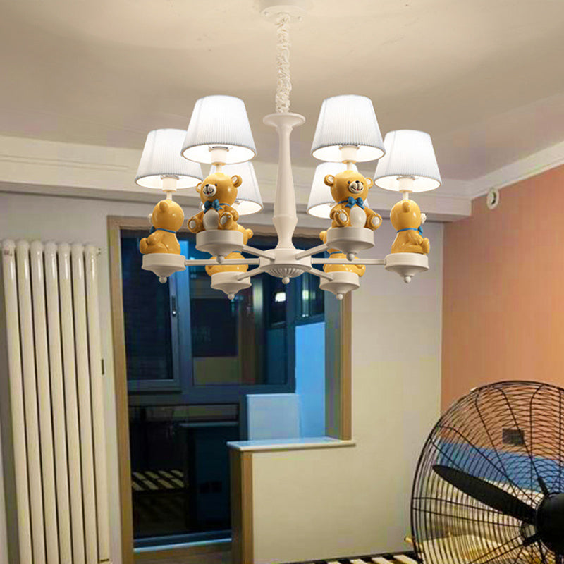 Plafonnage plissé Plafond Pendard Cartoon tissu lustre blanc Lumière avec une figurine d'ours pour Child Room