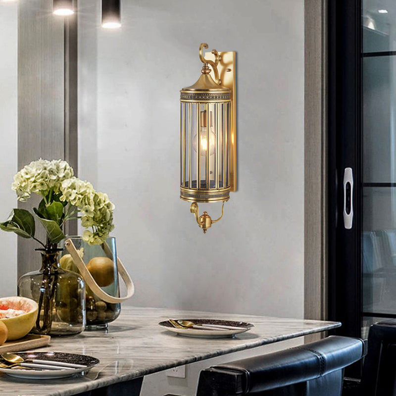 Traditionary Bird Cage Sconce Light Metal 1/3 Heads Wall Lamp Fixture in Gold for Balcony