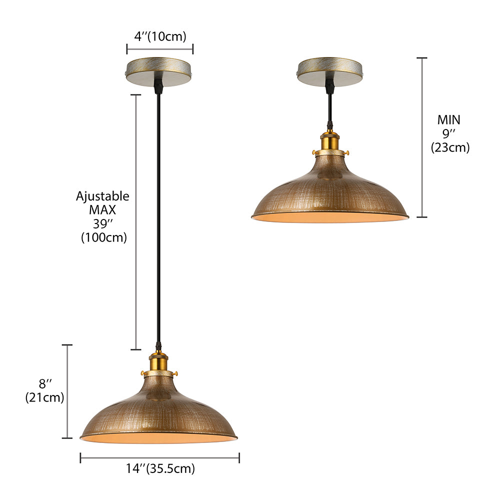 1 Light Pendant Ceiling Light Antique Style Bowl Iron Hanging Lamp with Adjustable Cord in Brass/Aged Silver