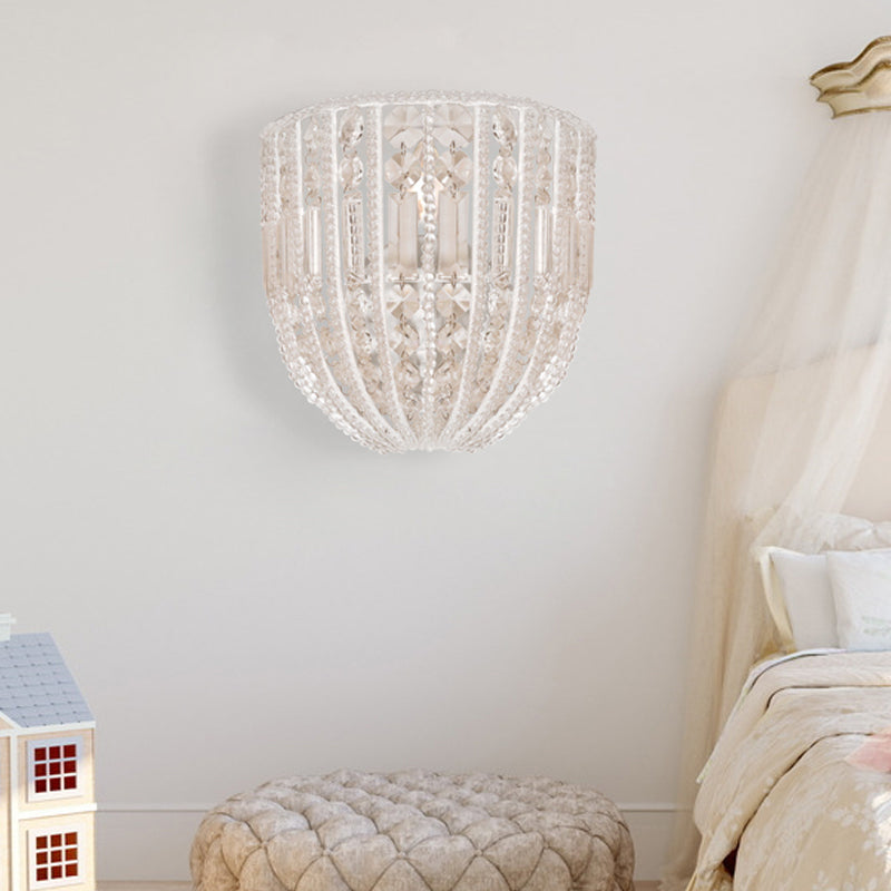 Elongated Dome Clear Crystal Wall Mounted Light Traditional 1 Light Living Room Sconce Light