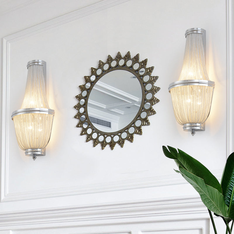 Empire Bedroom Wall Light Traditional Crystal Bead 1 Light Silver/Coffee Sconce Light Fixture