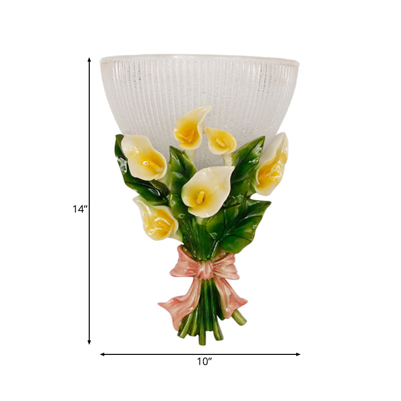 Prismatic Glass Dome Wall Lamp Traditional 1 Light Living Room Sconce Light with Green Bouquet Decoration