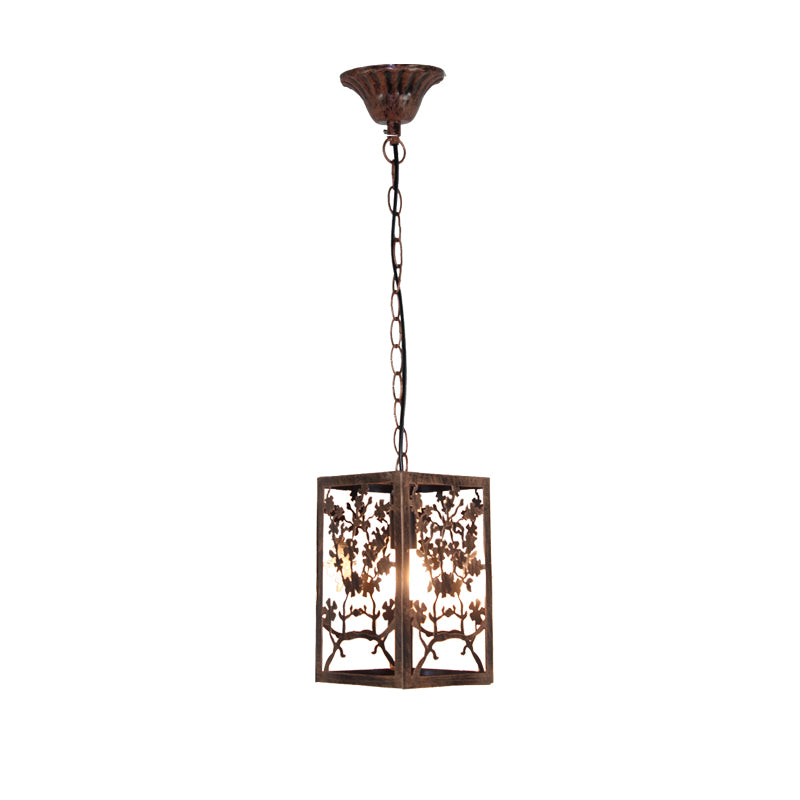 Rust Pumpkin/Snow/Branch Pendant Ceiling Light Traditional Metal 1 Light Living Room Hanging Lamp with Cage