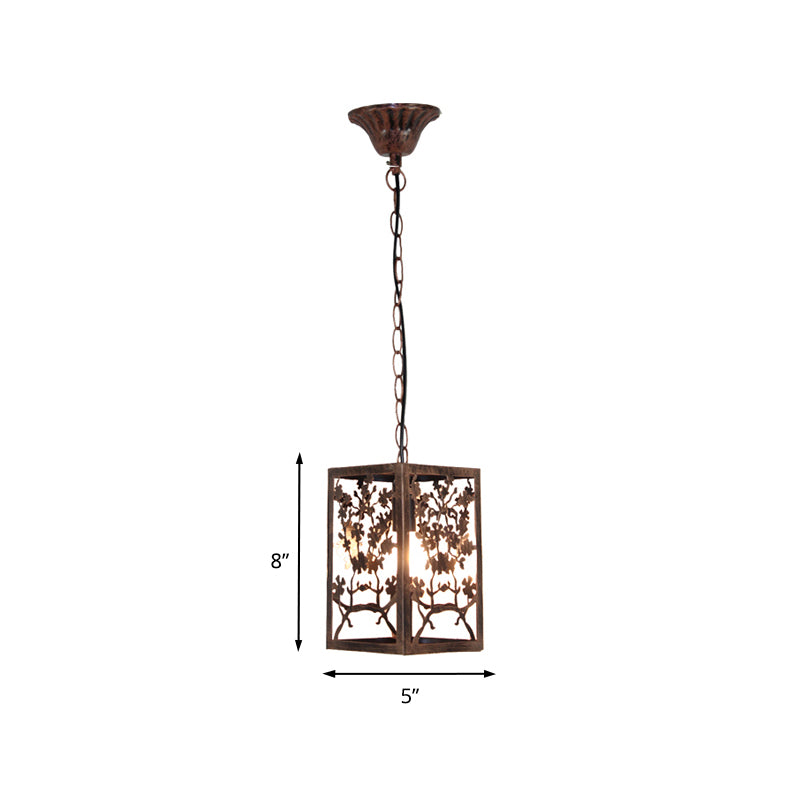 Rust Pumpkin/Snow/Branch Pendant Ceiling Light Traditional Metal 1 Light Living Room Hanging Lamp with Cage