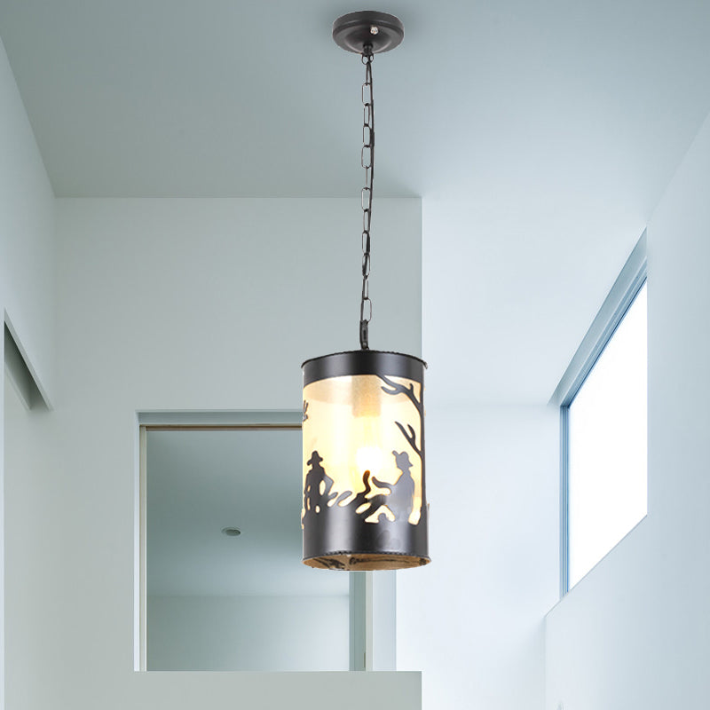1/3 Lumières Cylindre Pendre le plafond Country Metal Plafond Light en laiton noir / antique avec verrière rond / linéaire