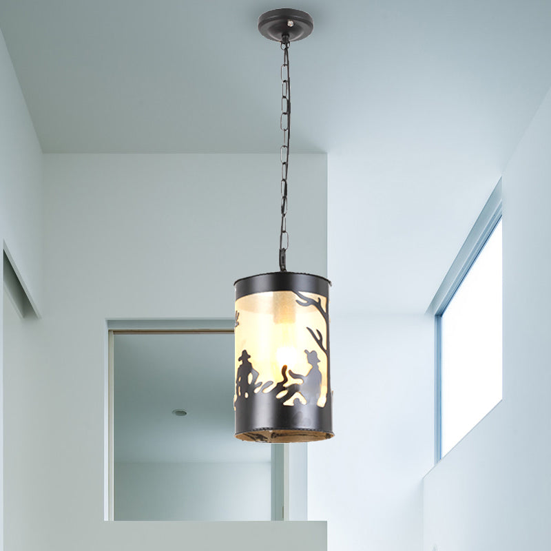 1/3 Lights Cylinder Pendant Fixture Country Metal Ceiling Light in Black/Antique Brass with Round/Linear Canopy