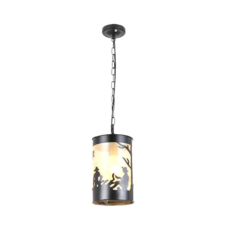 1/3 Lights Cylinder Pendant Fixture Country Metal Ceiling Light in Black/Antique Brass with Round/Linear Canopy