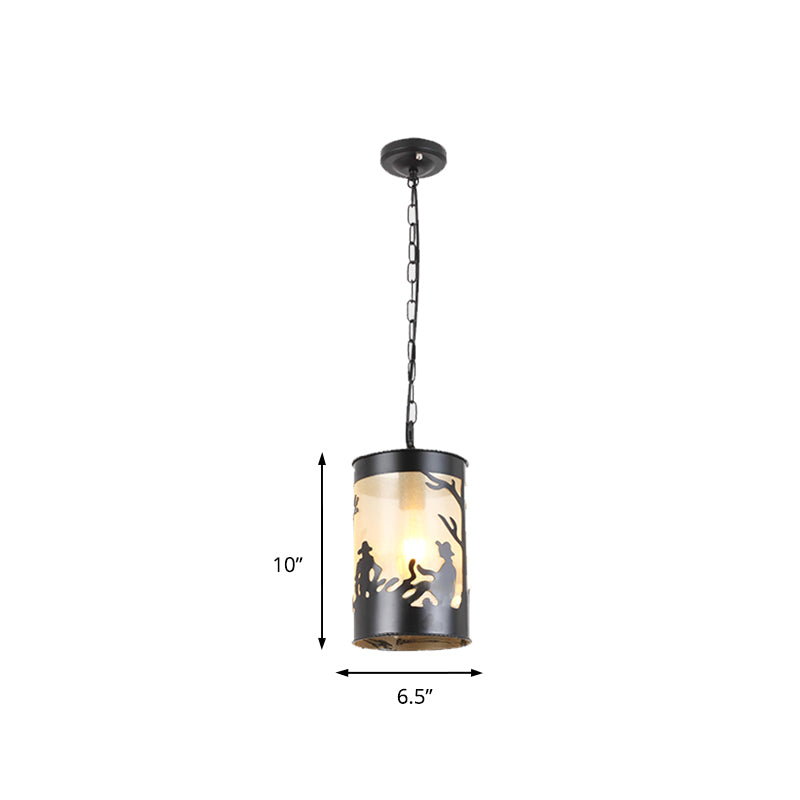 1/3 Lights Cylinder Pendant Fixture Country Metal Ceiling Light in Black/Antique Brass with Round/Linear Canopy