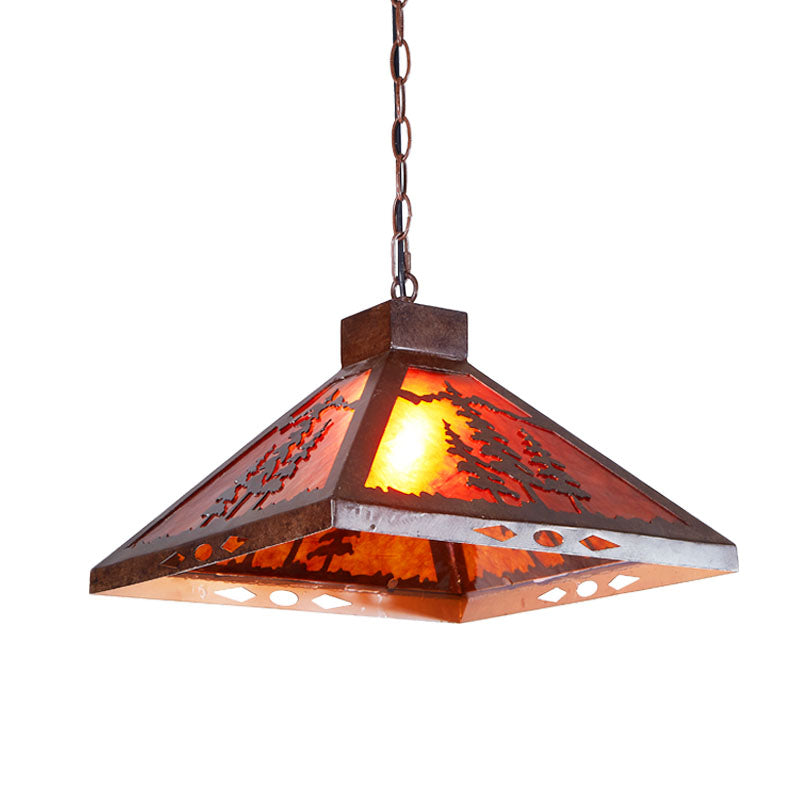 Rust Pyramid Pendant Lighting Fixture Country Style 1 Light Metal Hanging Ceiling Fixture for Dining Room