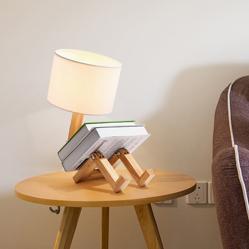 1 hoofd zittende robot bureau licht met cilinderschaduw moderne houten bureaulamp in wit voor nachtkastje