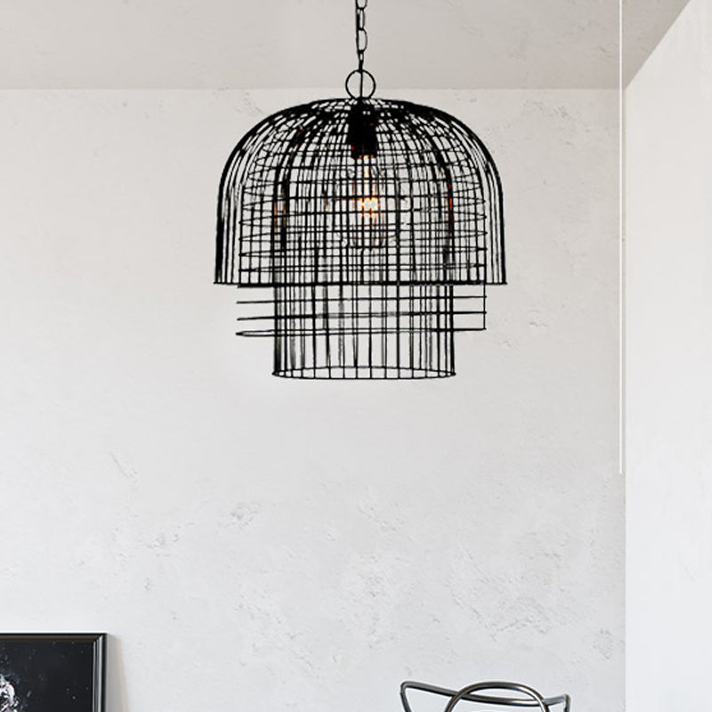 Black Wire Cage Pendant Light Vintage Metal 1 Light Living Room Hanging Ceiling Light