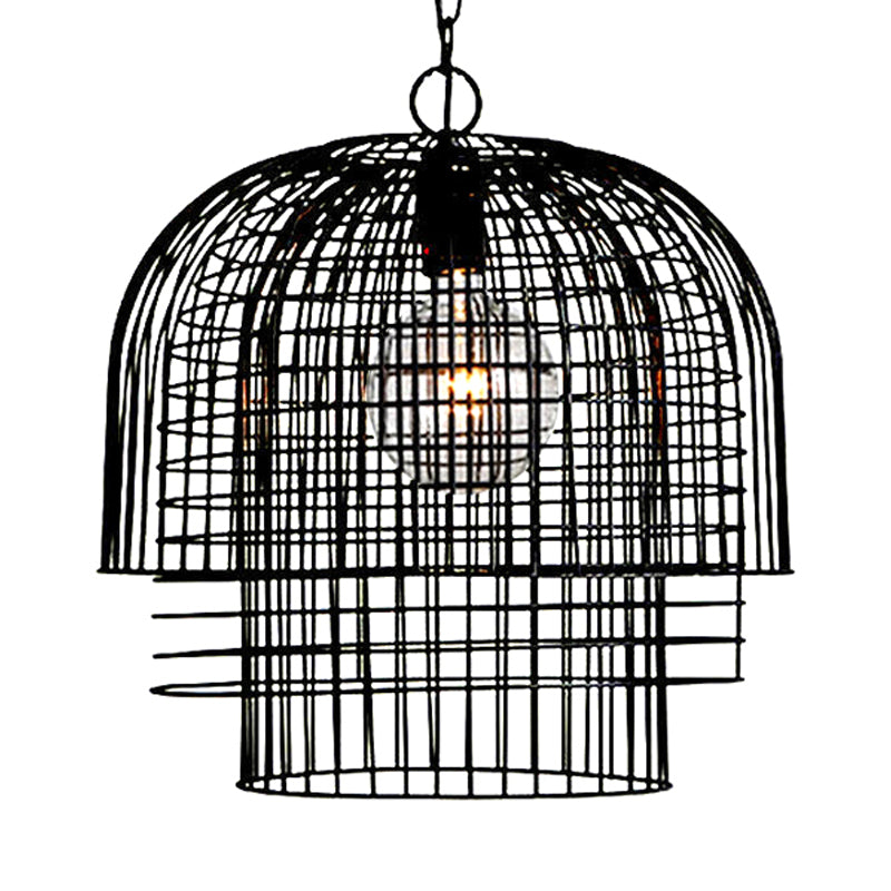Black Wire Cage Pendant Light Vintage Metal 1 Light Living Room Hanging Ceiling Light