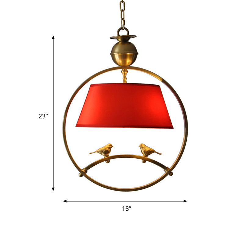 Fabric Conical Pendant Light Traditional 1 Light Living Room Hanging Ceiling Light in White/Black/Red