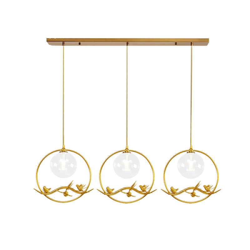Globe Bedroom Pendant Light Vintage Smoke Gray/Clear/Amber Glass 1/3 Lights Brass Hanging Light with Round/Linear Canopy