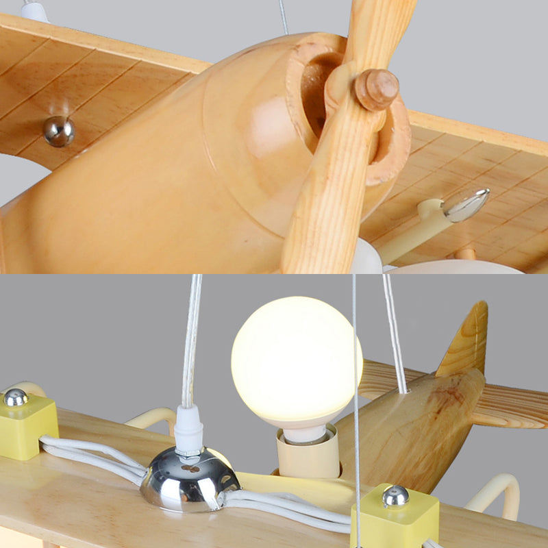 Nordic Style Beige Pendant Light Glider Shaped Wood Hanging Light for Kindergarten