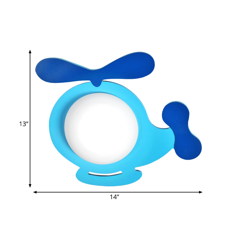 Baby Kid Bedroom Helicopter Wall Sconce Wood Cartoon Style LED Sconce Light