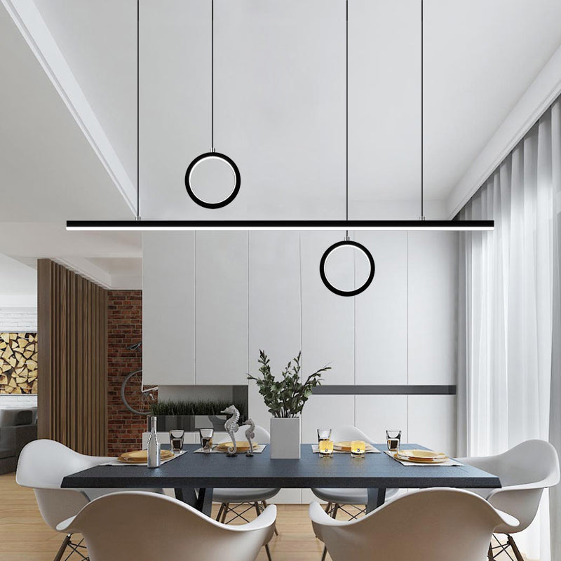 Linear Dining Room Island Pendant Light Acrylic LED Nordic Chandelier Lamp with Dual Ring Design in Black