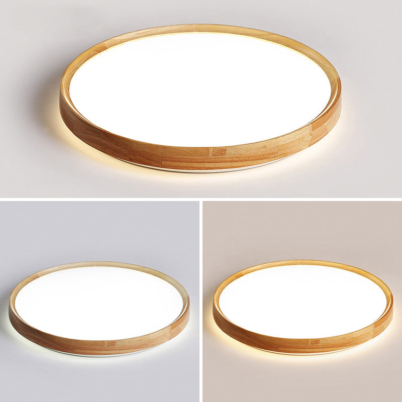 Wooden Round LED Flush Mount Contemporary Beige Flushmount Ceiling Light for Living Room