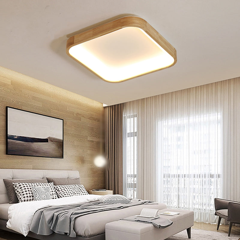 Geometric LED Flush Light Nordic Wooden Living Room LED Flush Mount Ceiling Light in Beige