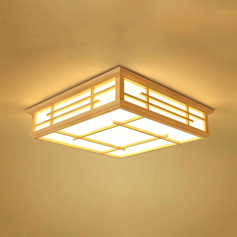 Japanese Geometric LED Flush Ceiling Light Acrylic Living Room Flush Mount Lighting Fixture in Wood