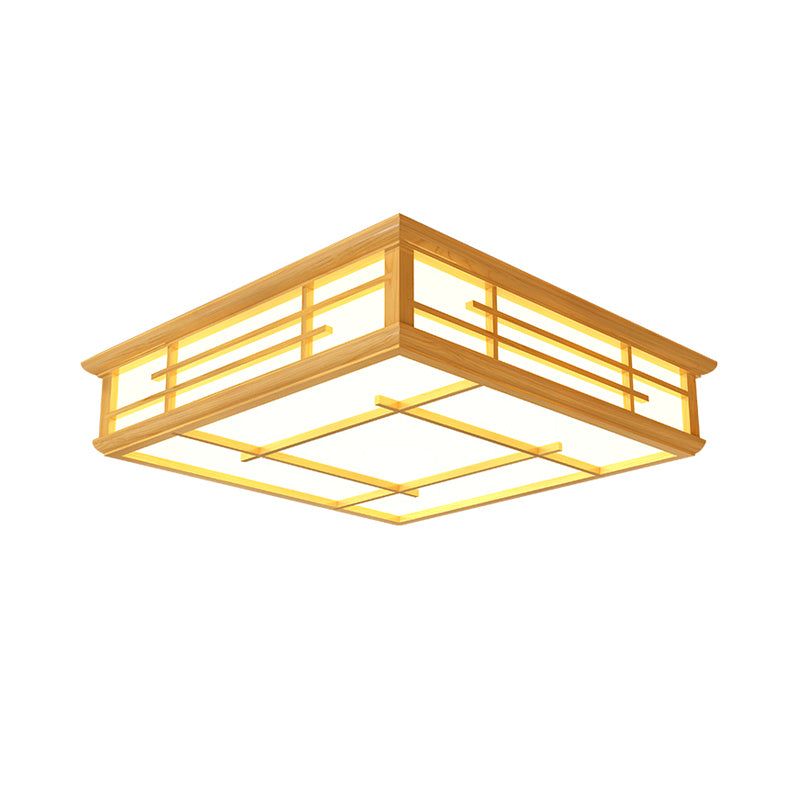 Japanese Geometric LED Flush Ceiling Light Acrylic Living Room Flush Mount Lighting Fixture in Wood