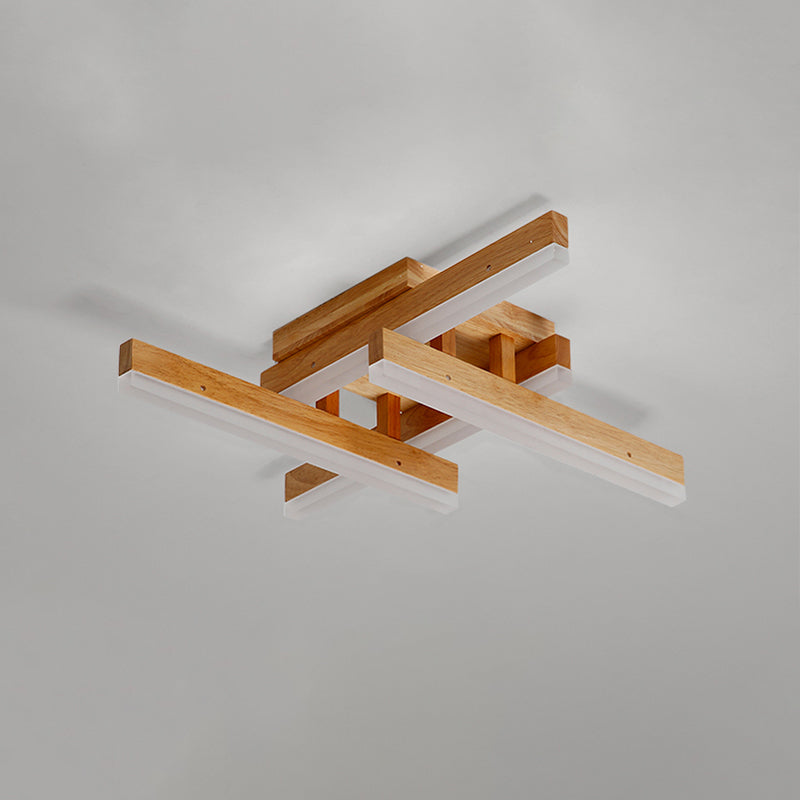 Rettangolare Soggiorno Semi Luce di Flush In Legno Contemporaneo LED Lampada da Soffitto, Beige