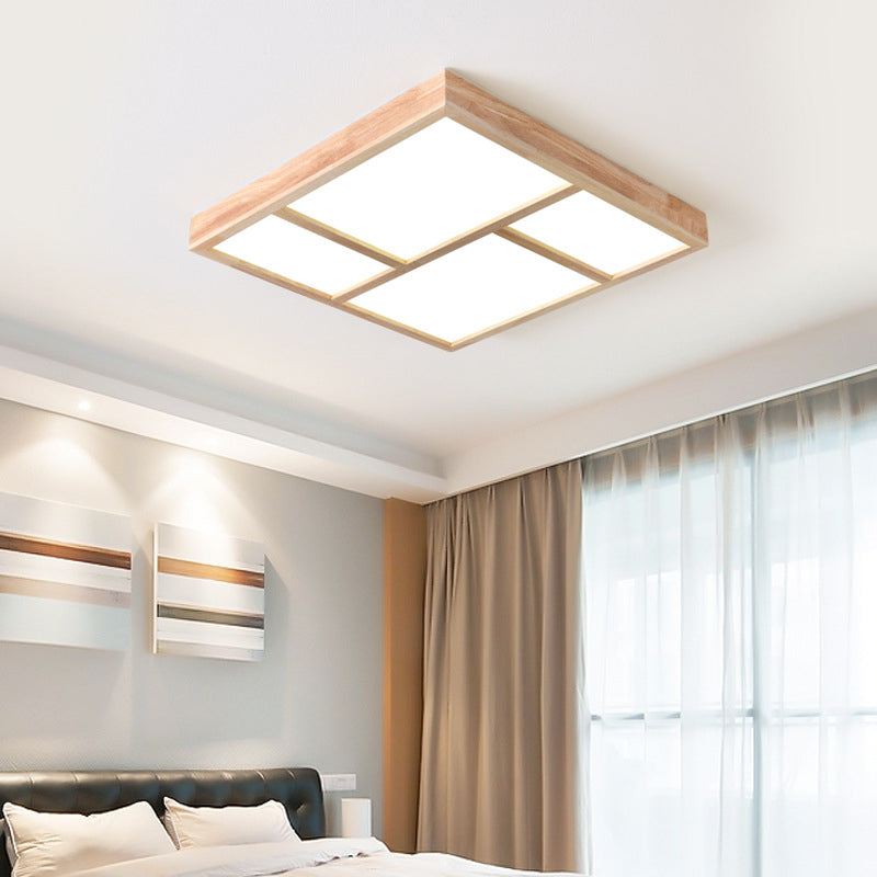 Geometric Splicing Wooden Flush Mount Light Simple Beige LED Ceiling Light Flush Mount for Living Room