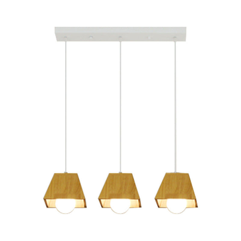 Taps toelopende gevormde eetkamer LED plafondlicht houten 3 koppen Noordse multi -light hanger