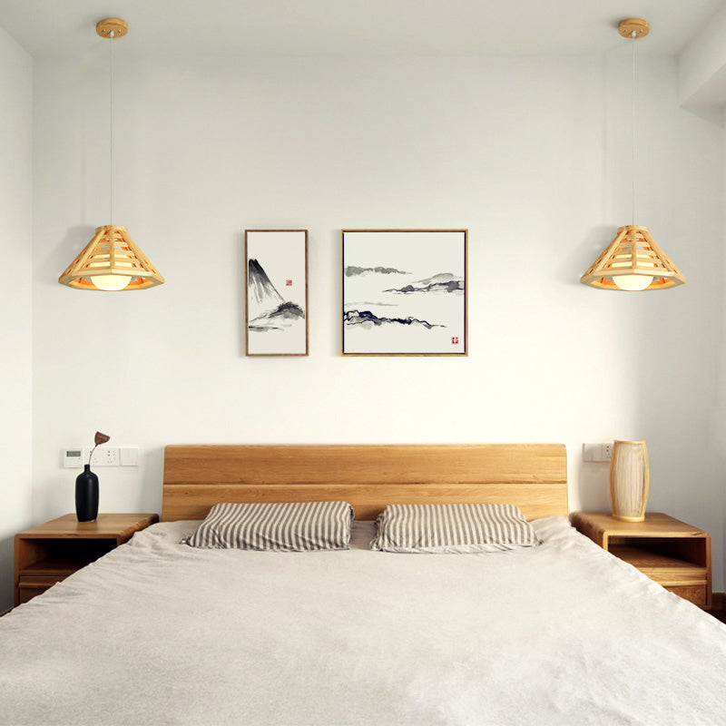 Single-Bulb-Esszimmer hängend hängendes zeitgenössisches Holzheizheizende Deckenleuchte mit Kugelcreme Glasschatten