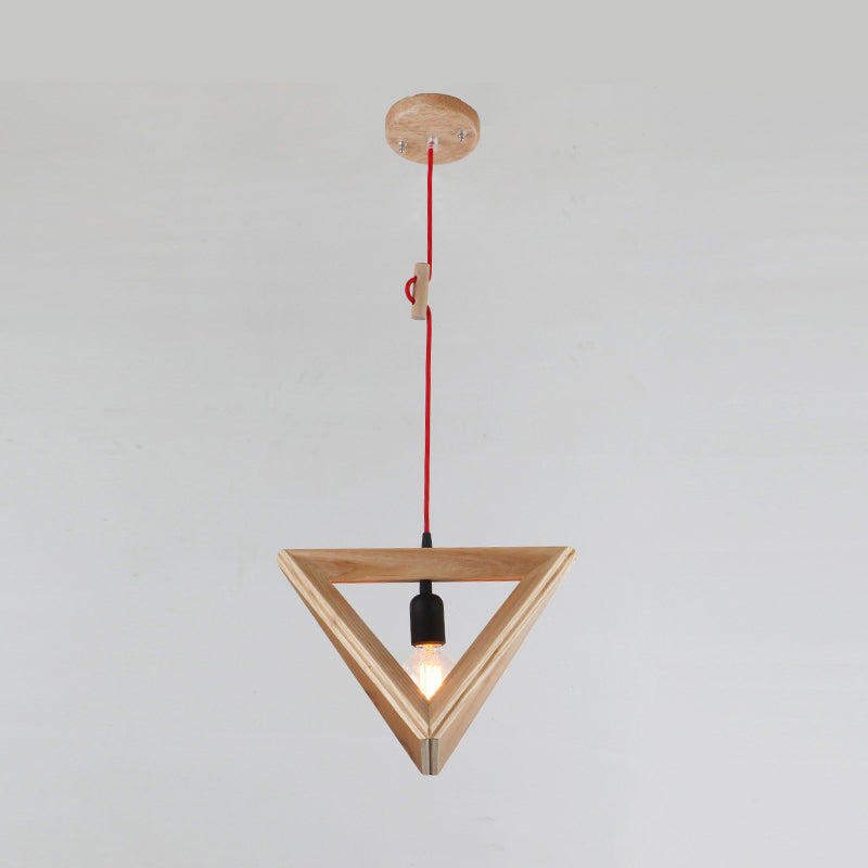 Geometric Shade Dining Room Hanging Lamp Wooden 1 Head Contemporary Pendant Ceiling Light