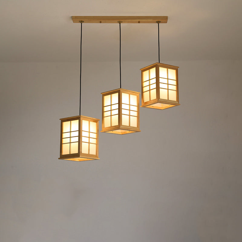 Modernes rechteckiges Multi-Pendant-Holz-LED-Esszimmer hängende Leuchte