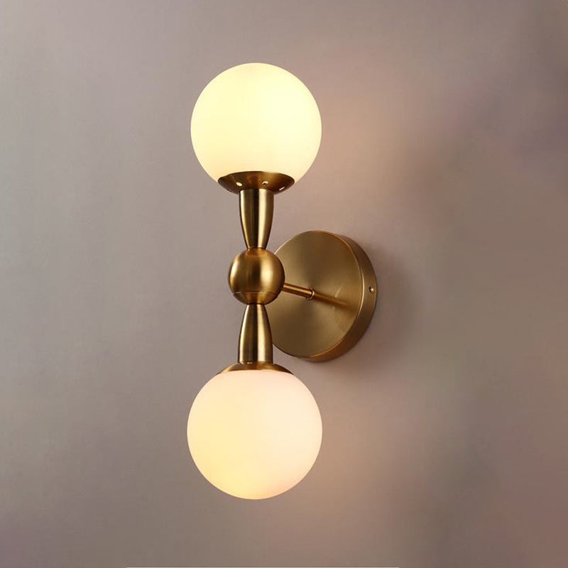 Spherical Wall Lighting Contemporary White Glass Bedside Wall Light Fixture in Gold