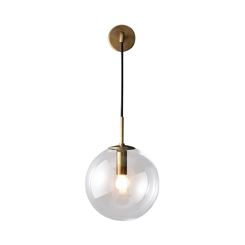 1 Light Bedside Wall Mount Lamp Simple Gold Wall Lighting Ideas with Global Glass Shade
