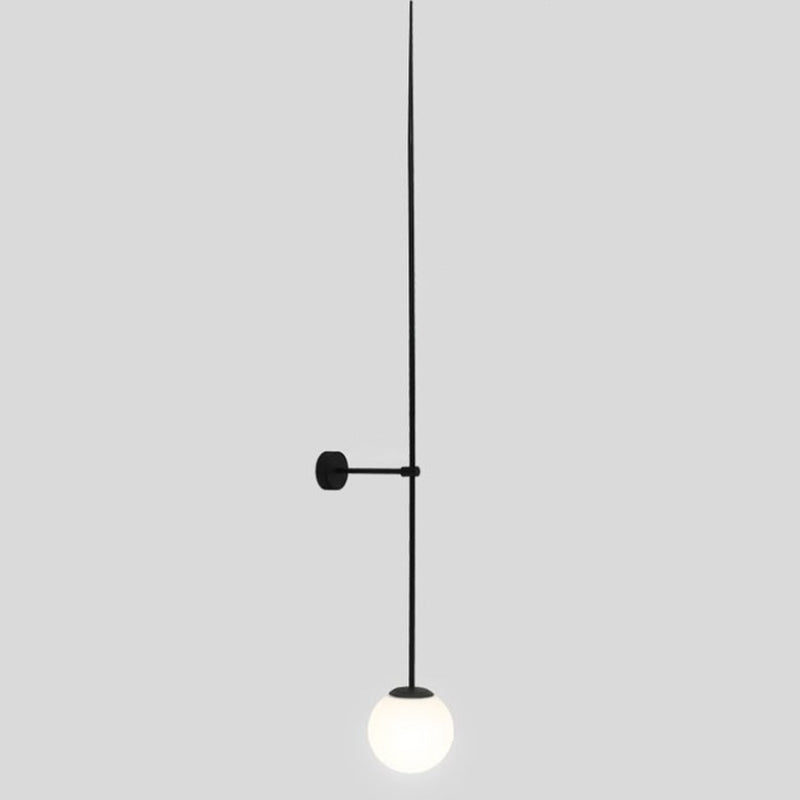 Orb Corridor Wall Light Fixture Milky Glass 1-Light Simple Wall Lamp Sconce with Pencil Arm