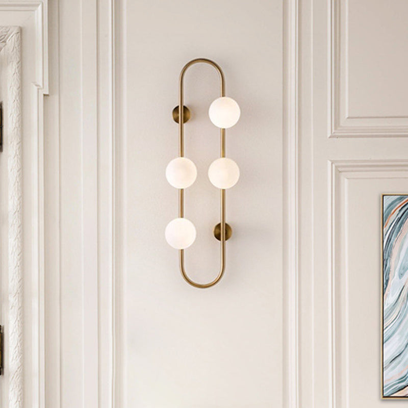 Gold Oblong Sconce Modernity 4 Heads Metal Wall Light Fixture with Orb Milky Glass Shade