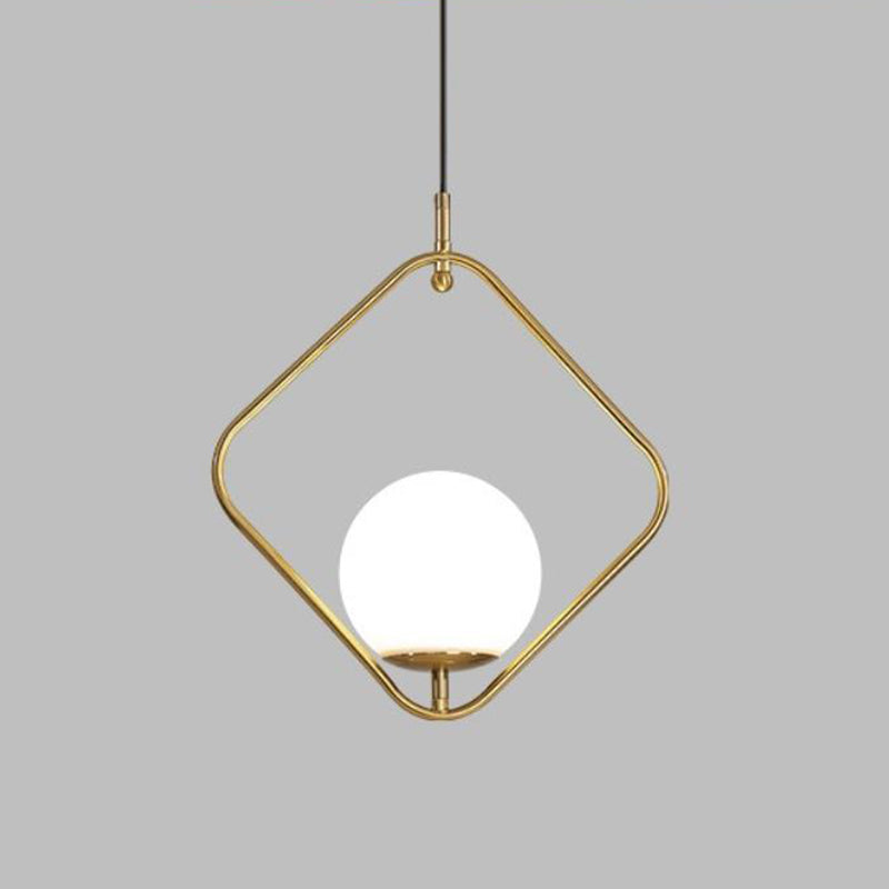 Orb Ceiling Pendant Minimalist Milky Glass 1 Head Gold Pendulum Light with Metal Frame
