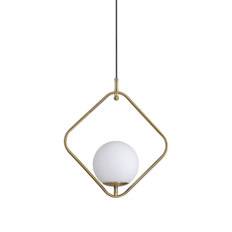 Orb Ceiling Pendant Minimalist Milky Glass 1 Head Gold Pendulum Light with Metal Frame
