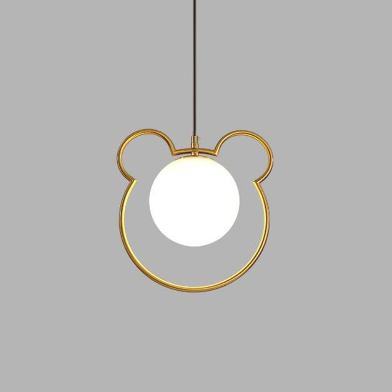 Orb Ceiling Pendant Minimalist Milky Glass 1 Head Gold Pendulum Light with Metal Frame